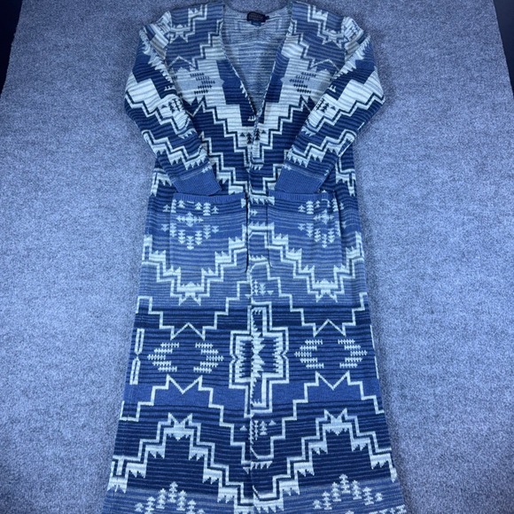 Pendleton Sweaters - Pendleton Blue White Southwestern Geometric Longline Duster Cardigan Sweater S